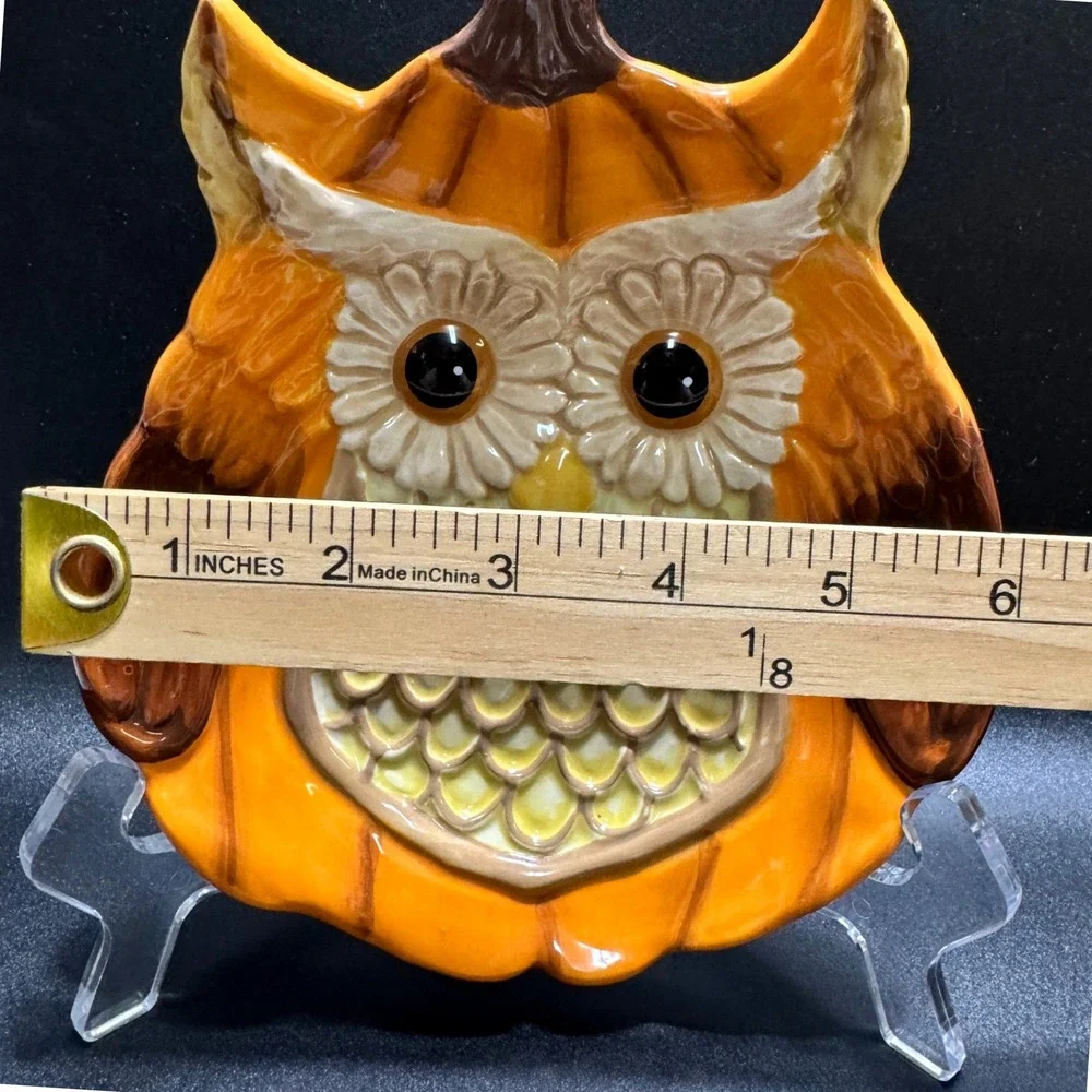 Cracker Barrel Pumpkin Owl Plate Fall Harvest Halloween Thanksgiving Stoneware